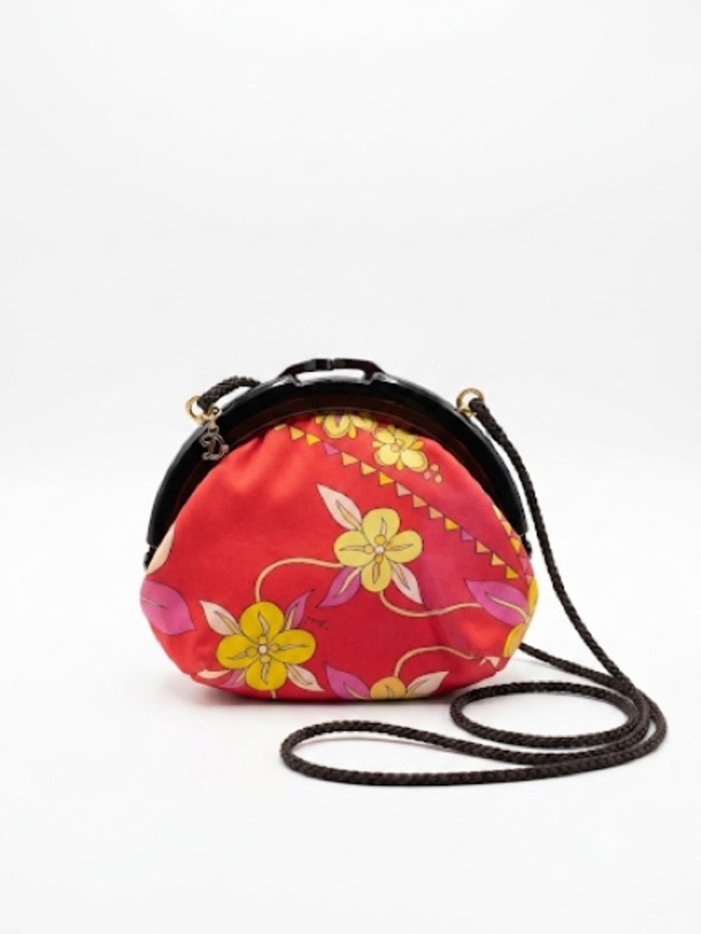 Emilio Pucci Red Floral Shoulder Bag with Black Trim